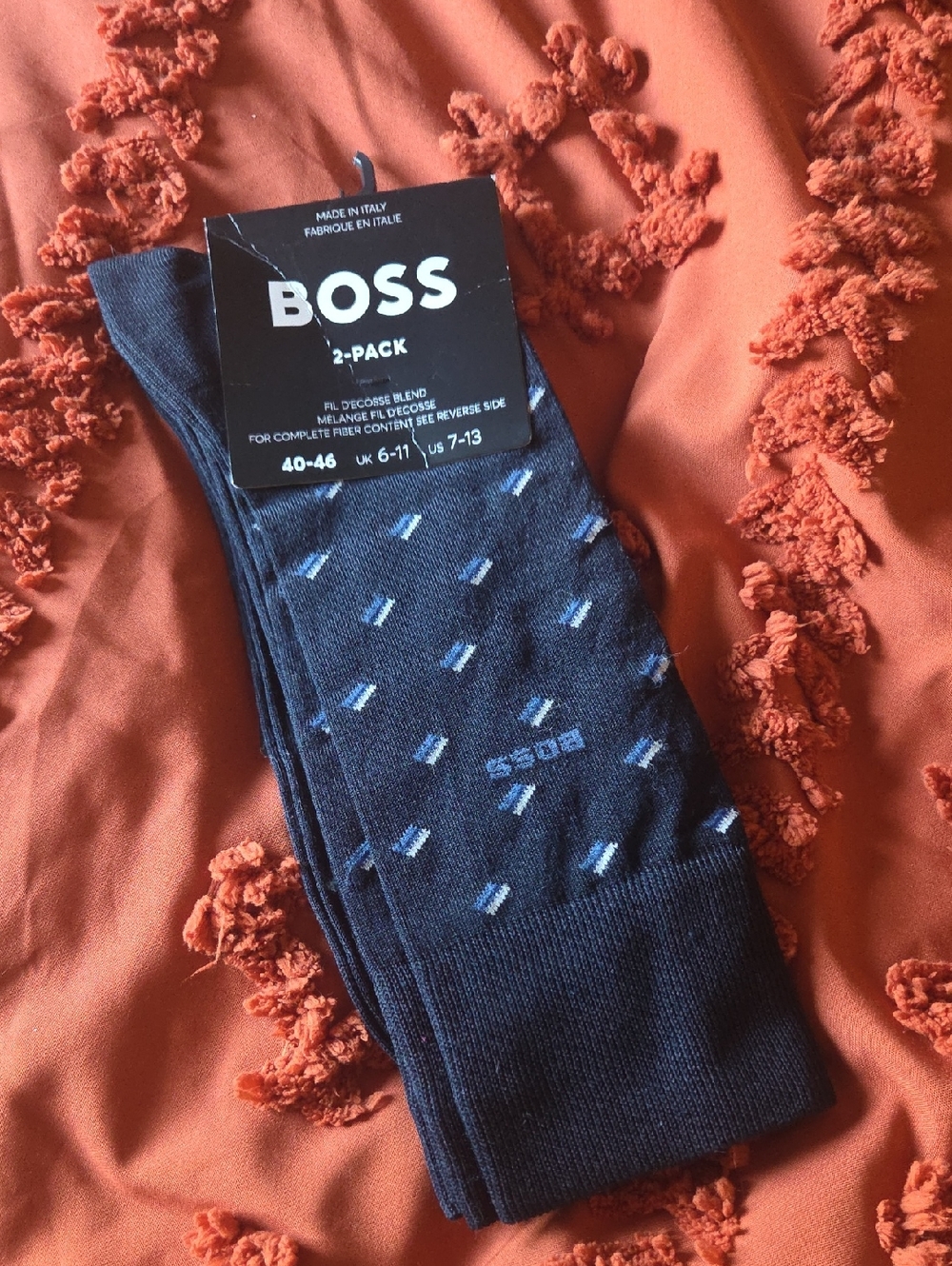 BOSS Navy Dress Socks with Light Blue Accent Pattern - 2-Pack